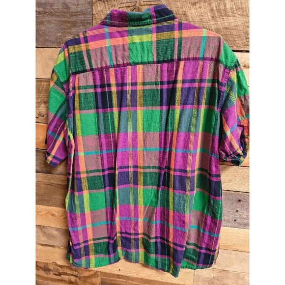 G&M Men's Short Sleeve XL Button Down Multicolor Plaid Collared Shirt - Picture 2 of 3